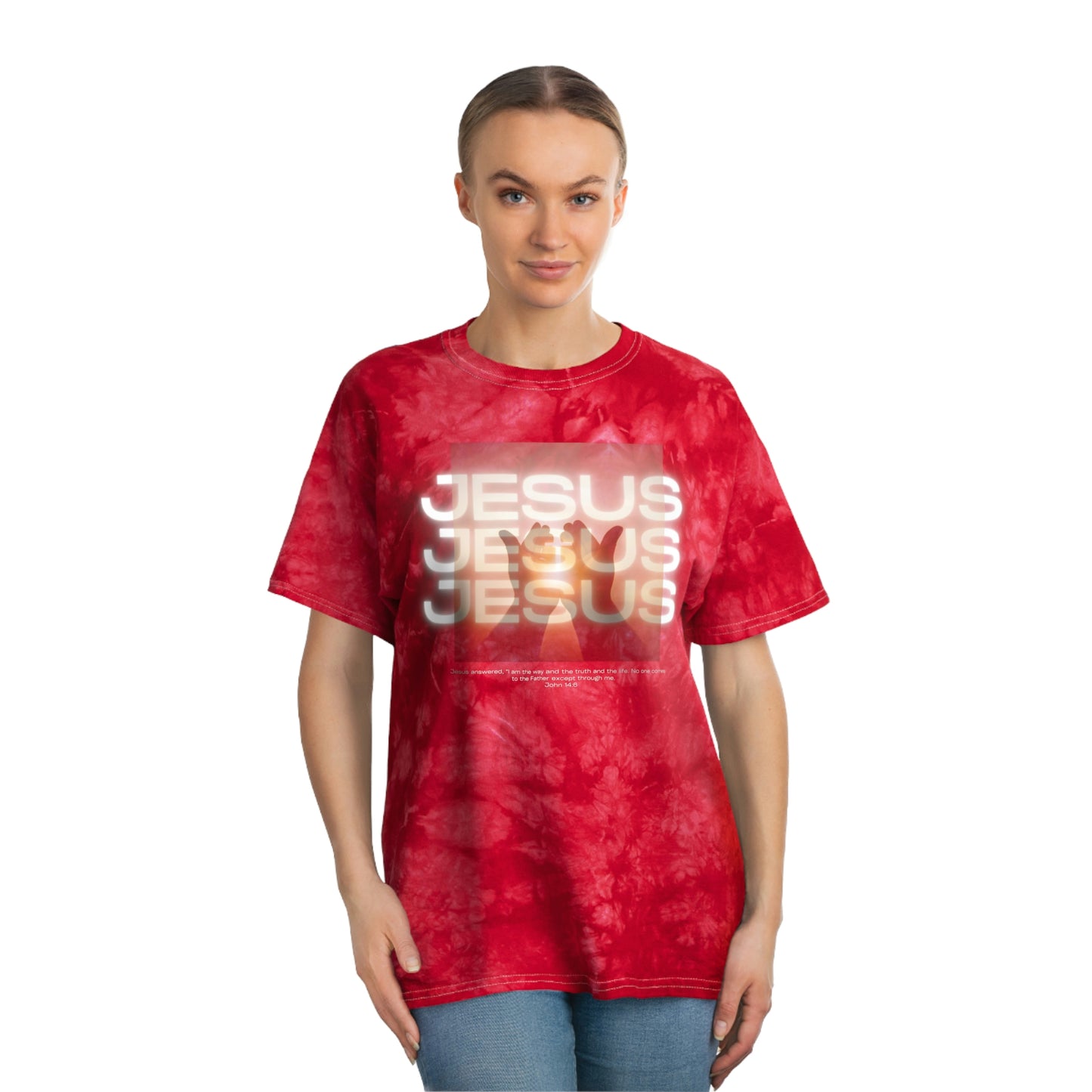 Jesus Jesus Jesus Tie-Dye Tee, Crystal Unisex